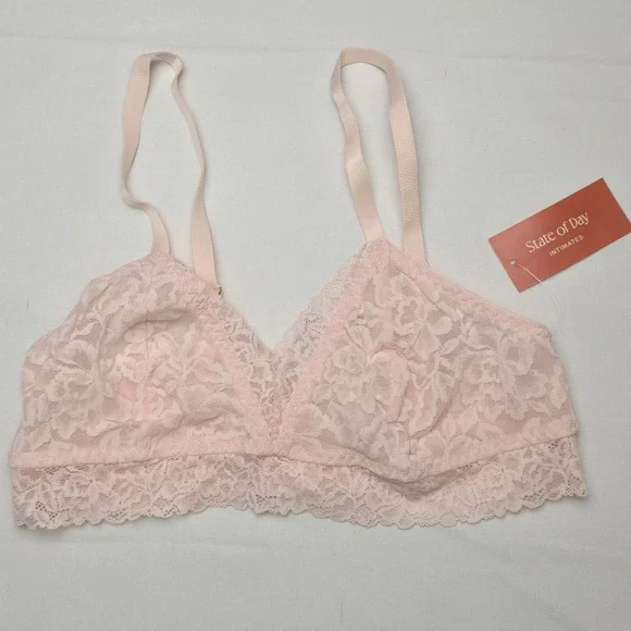 State of Day Intimates Women Lace Bralette Pink Large Wireless Soft Coquette NWT - Picture 2 of 5